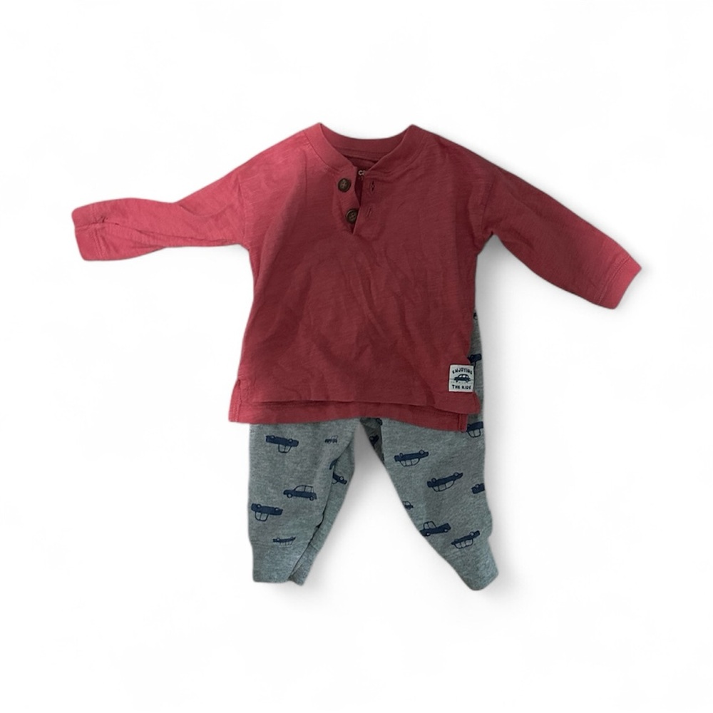 Red Long Sleeve Shirt and Gray Pants Set 6mths